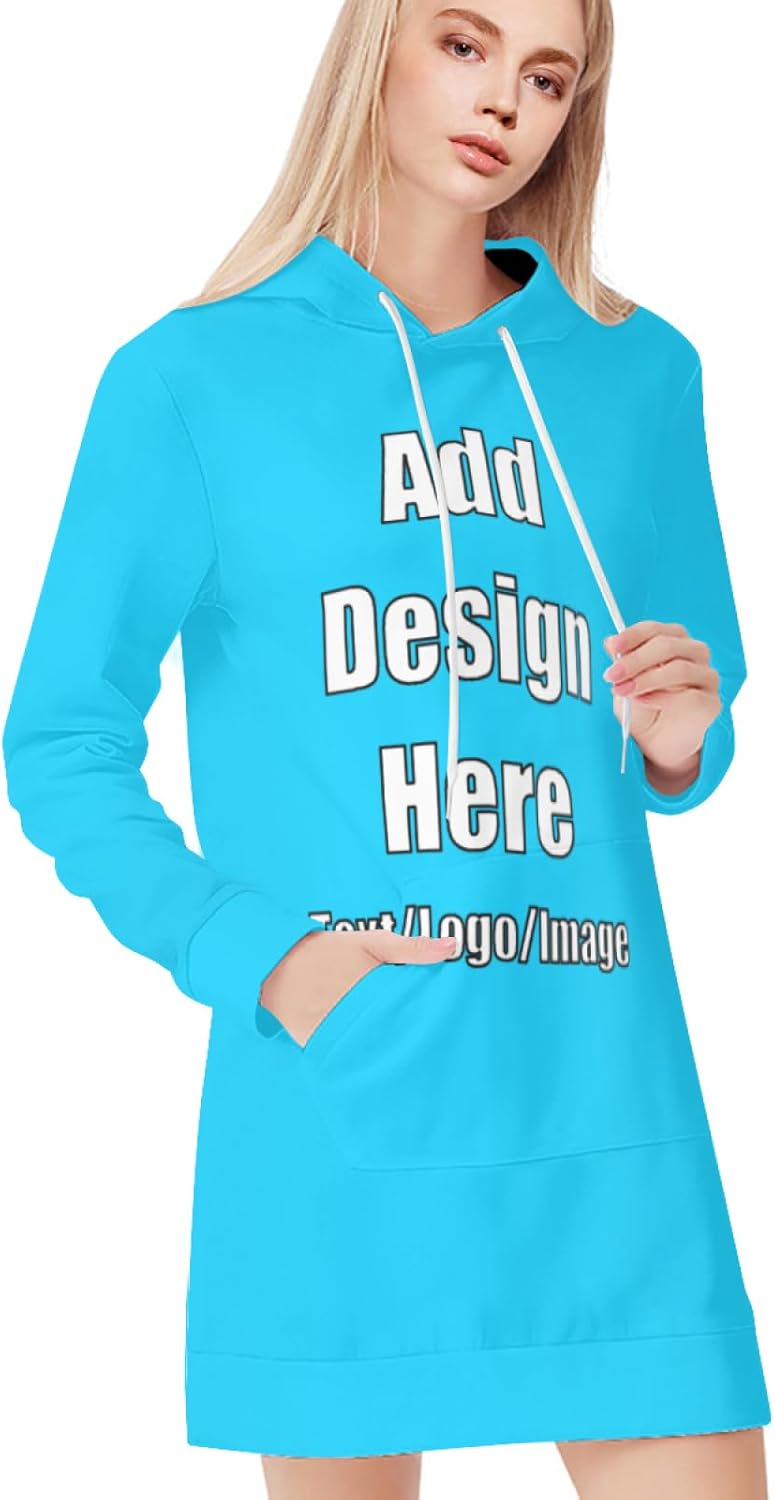 Custom Hoodies Dress Long Sweatshirts For Women Design Your Own Image Photo Text Personalized Hoodie Dress - Image 2
