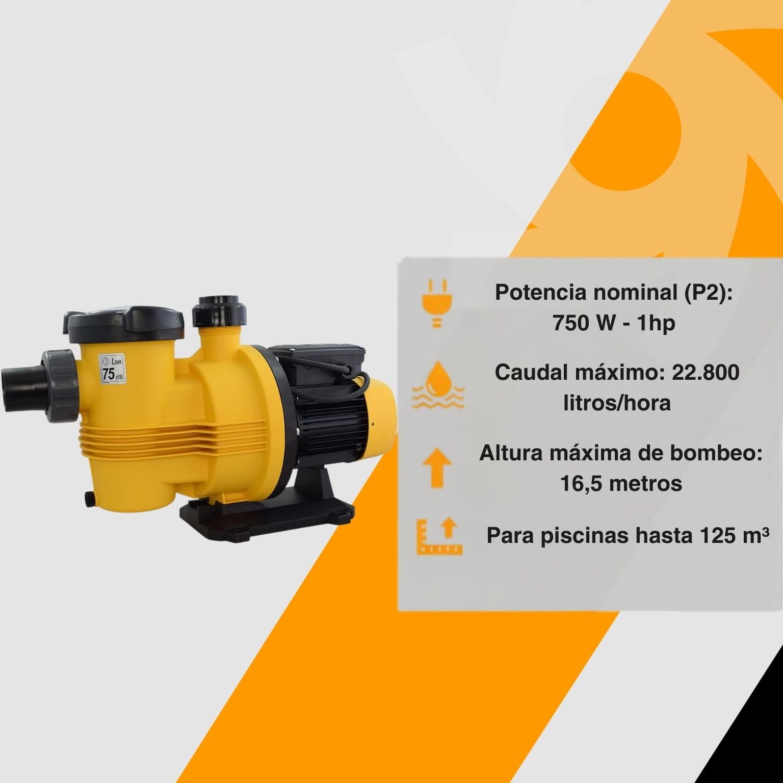 ESPA LEADER Bomba de Piscina SIROCCO 100 18M 750W, 1 HP, para Recirculación y Filtración en Piscinas hasta 125 m³, 22.800 l/h, Silenciosa (70 dB), Compatible con Agua Salada, Conexión 63/50 mm