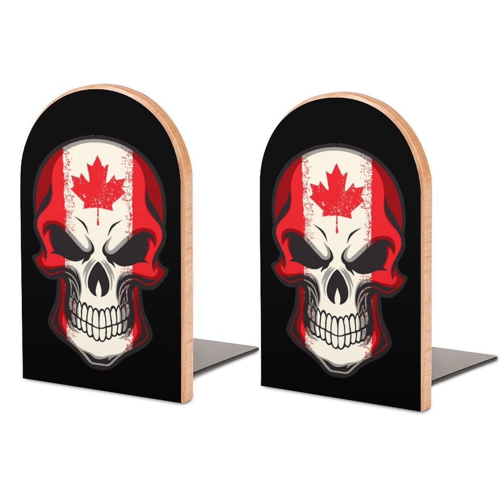 Nclqvjxzkhw Style Canada Flag Skull Book Ends For Shelves Bookends Bookshelf Holder Stand Books Stopper Home Office Decor