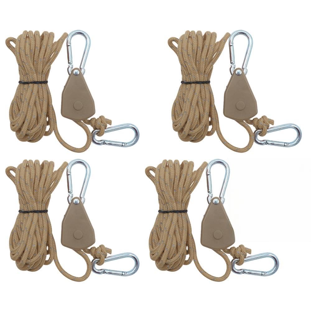 Lot de 4 cordes à cliquet réglables de 4 m avec tendeur de corde, suspension à cliquet réglable, cordes de tendeur réfléchissantes, avec boucle de serrage en aluminium, corde de camping
