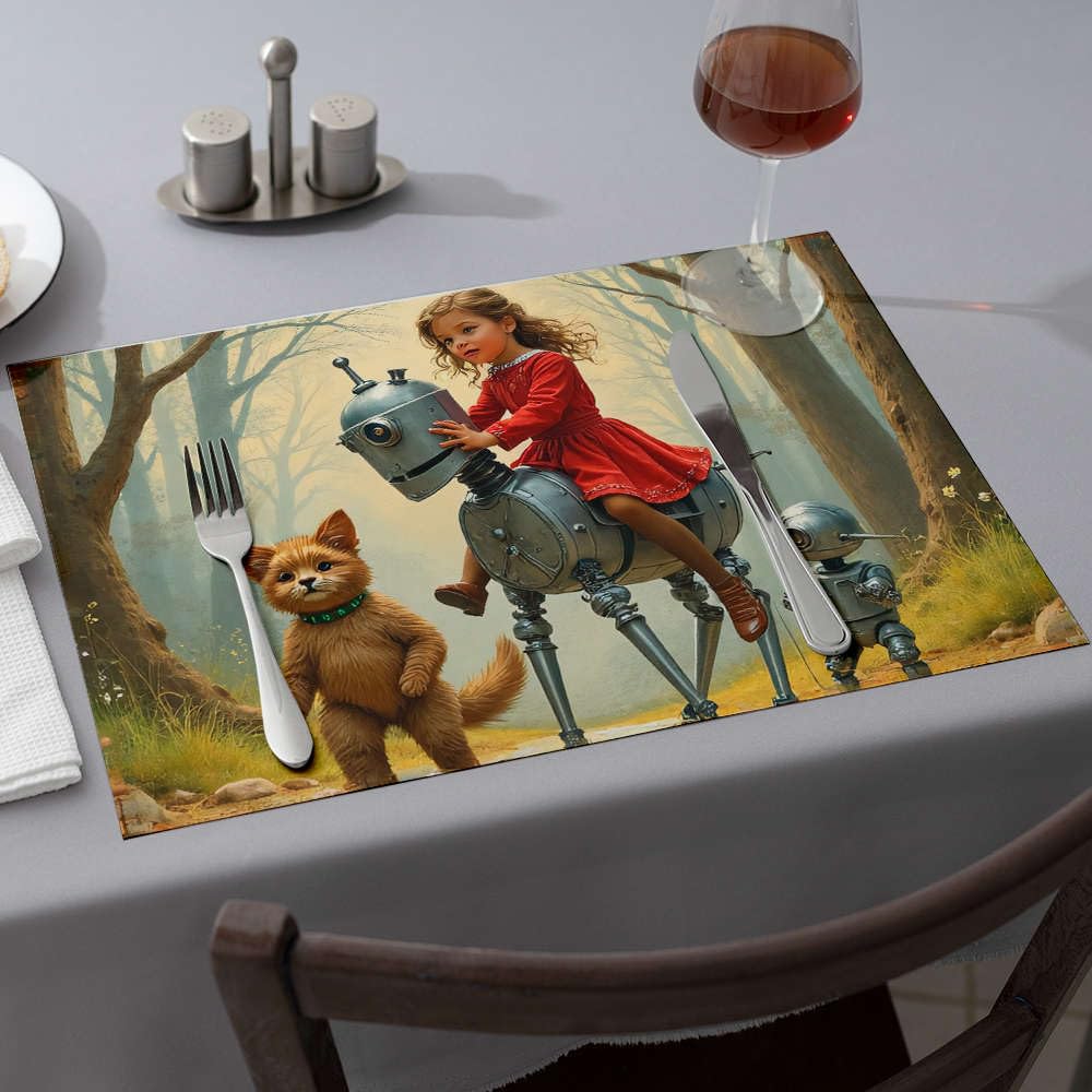 Set de table en silicone lot de 6 avec motif chat et robot pour décoration de cuisine