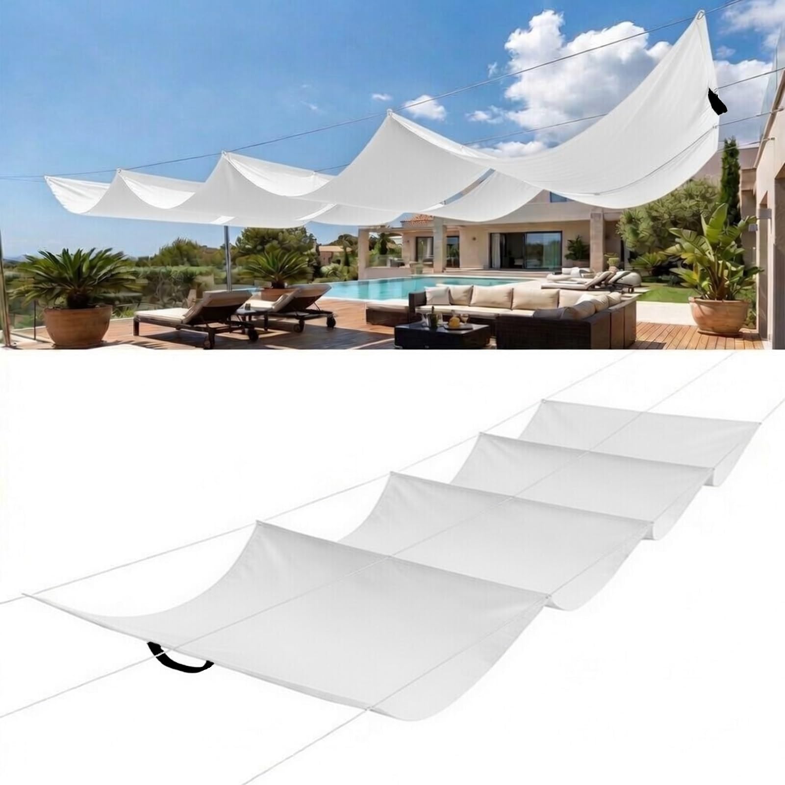 Voile d'ombrage rétractable vague 110x340 cm blanc en toile PES imperméable anti-UV