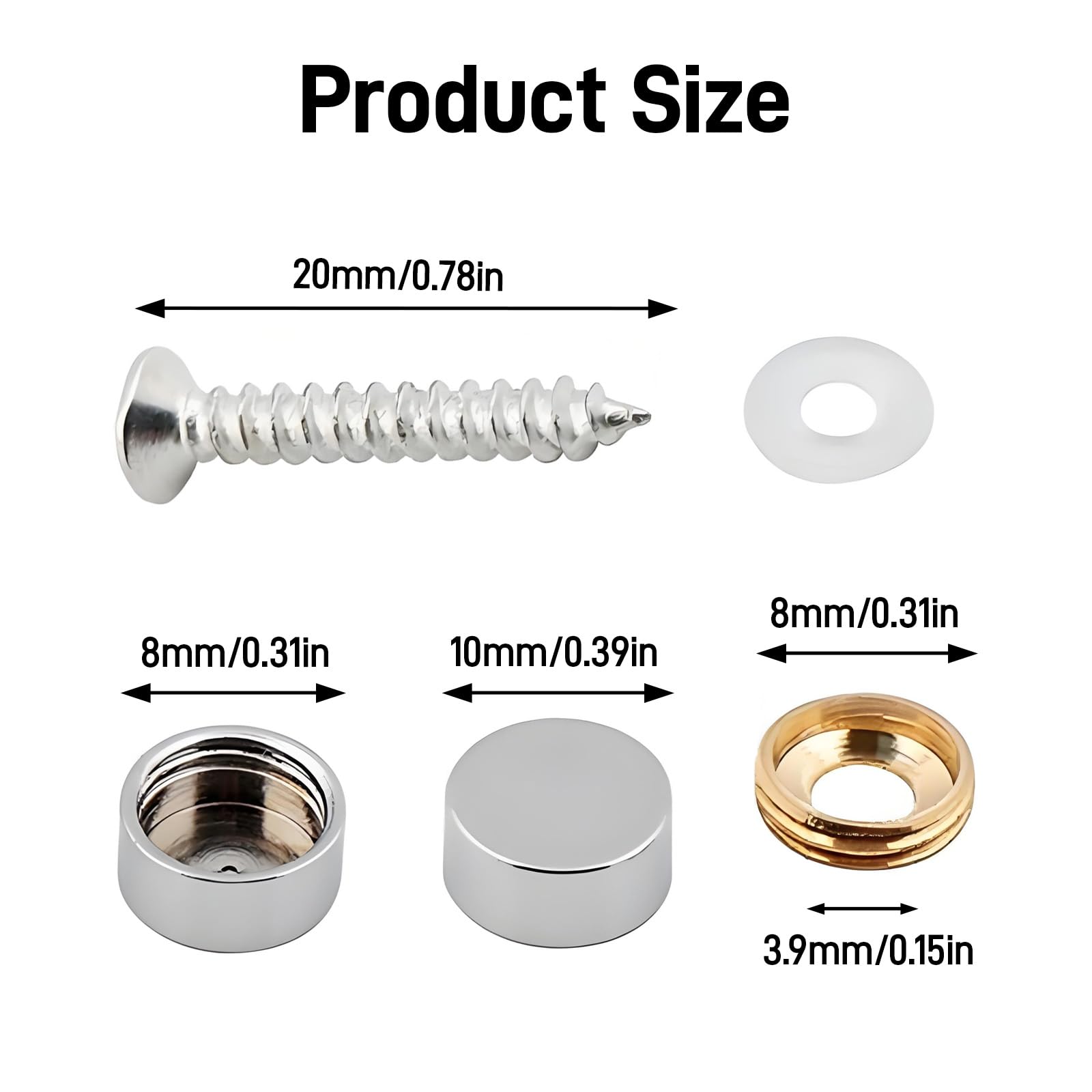 2 Viti Specchio con Coperture Decorativi – 10mm Acciaio Inox Spazzolato | Anti-Graffio & Resistente | Per Mobili & Vetro