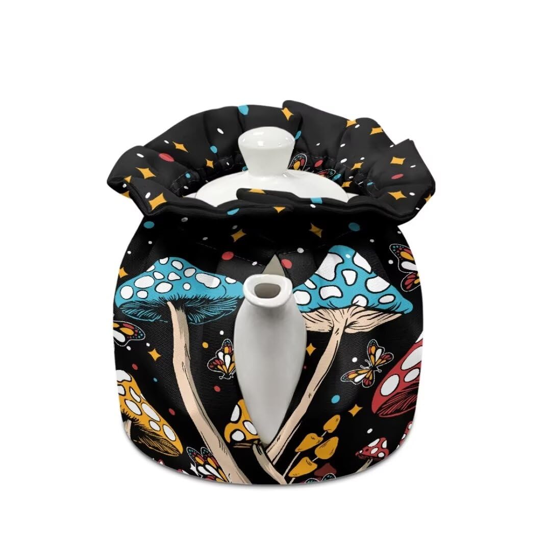 Youngerbaby Cute Butterfly Tea Cozy for Large Teapot Dust Cover for Keeping Warm Cotton Pad Insulated Mushroom Starry Night Tea Cozy Tabletop Decorations for Tea Party