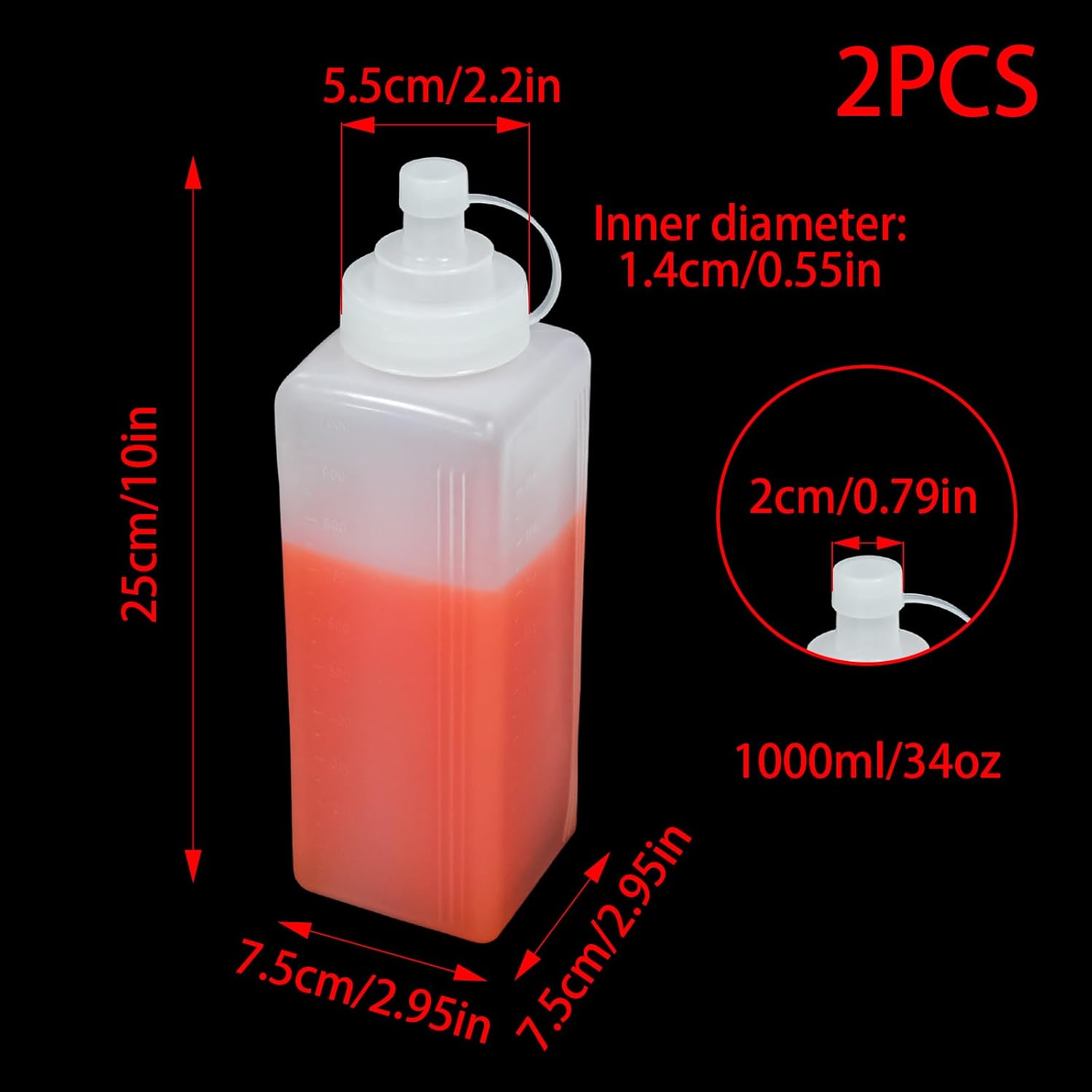 PINE & LINEN 2pcs 1 qt Large Squeeze Bottle,34oz Wide Mouth Mayo Squeeze Bottle Ketchup Dispenser with Leak-Proof Lid,Condiment Squeeze Bottles for Sauces/BBQ Lovers