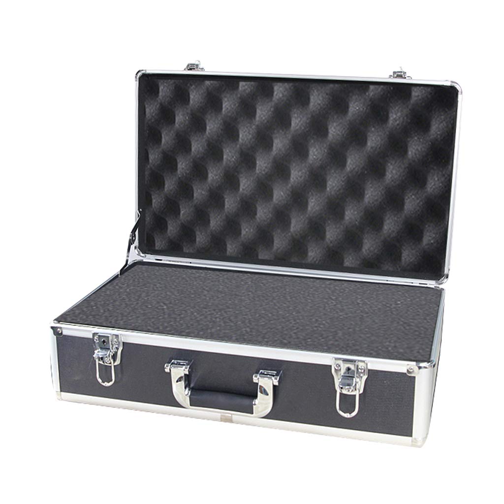 GLETSF Aluminum Hard Case, Lockable Storage Tool Box Portable Foam Briefcase Tool Case Moisture-Proof And Shock-Resistant Transport Case-Black-350x250x120mm
