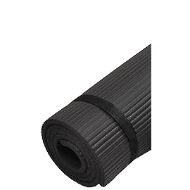 Signature Fitness 1/2-Inch Extra Thick High Density Anti-Tear Exercise Yoga Mat with Knee Pad and Carrying Strap, Black