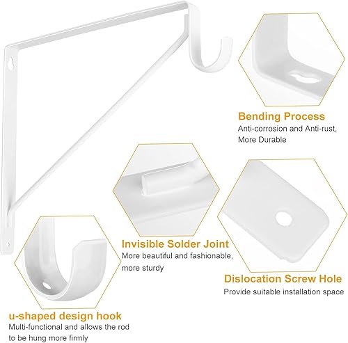 Miniatura 3 de Paquete de 8 soportes de barra de armario resistentes de 11 x 11 x 1 pulgadas, soporte de barra de acero blanco para colgar ropa, estante montado en