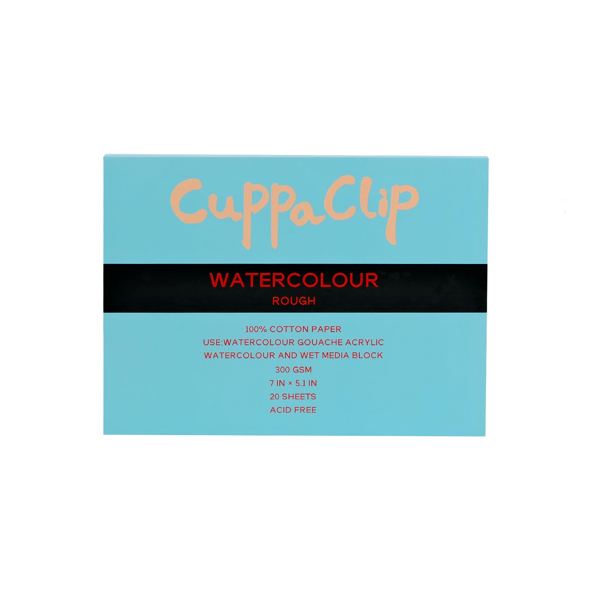 CuppaClip Watercolor Paper Block Pure Cotton Art Paper Pad 300GSM(140LB) Acid-Free 20 Sheets Watercolor Art Supplies (Rough Grain, 7x5.1in)