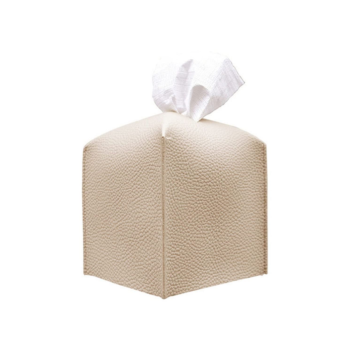 JZSTissue Box Cover for Modern PU Leather Simple Solid Color Holder Square Tissue Bag, Ideal for Bathrooms,Office,Car,Outdoor Tent,Dining Table, 13 * 13 * 13cm, Cream Color
