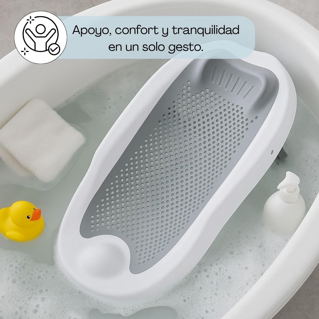 Cojín de Baño para Bebé Recién Nacidos | Almohada Flotante y Antideslizante | Apoyo Ergonómico para la Bañera | Suave, Seguro y Fácil de Secar (Gris)