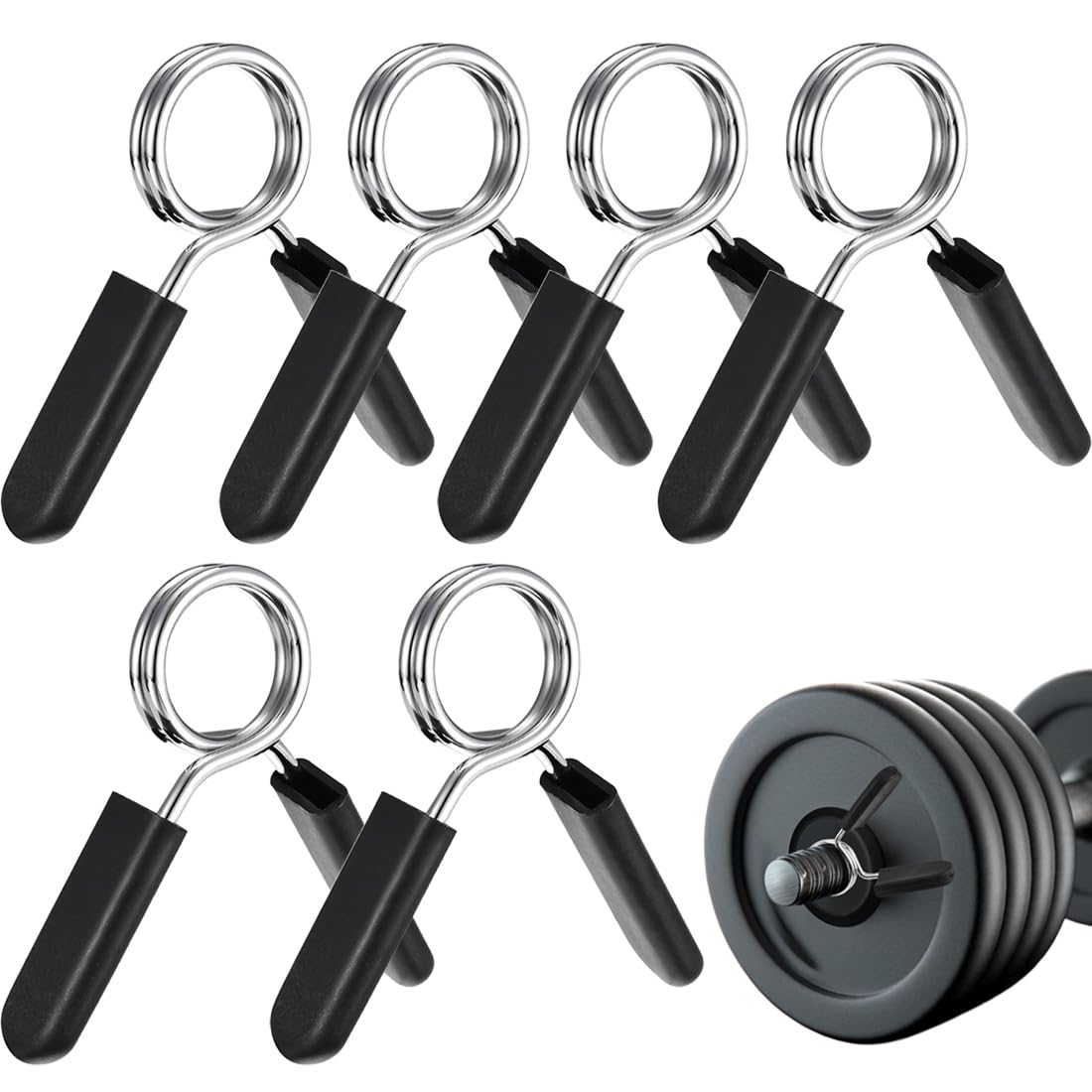 Collari da palestra 6 clip a molla per manubrio da 25 mm, clip a molla per manubrio nere, clip per bilanciere con manubri a molla