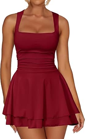 red mini dress cute Kaximil Women's Square Neck Ruffle Hem Party gold beaded dress Men's Brown Shirts | Corset Size:BABY PINK -  JR.SM Model is an XS