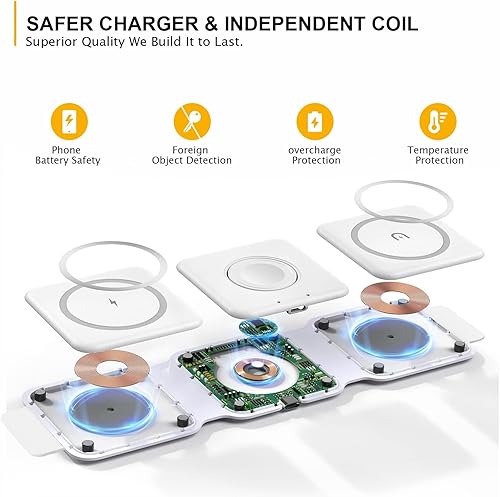 Miniatura 3 de Cargador inalámbrico para iPhone 15, estación de carga magnética plegable 3 en 1 para múltiples dispositivos con cargador rápido de iPhone de 20 W,