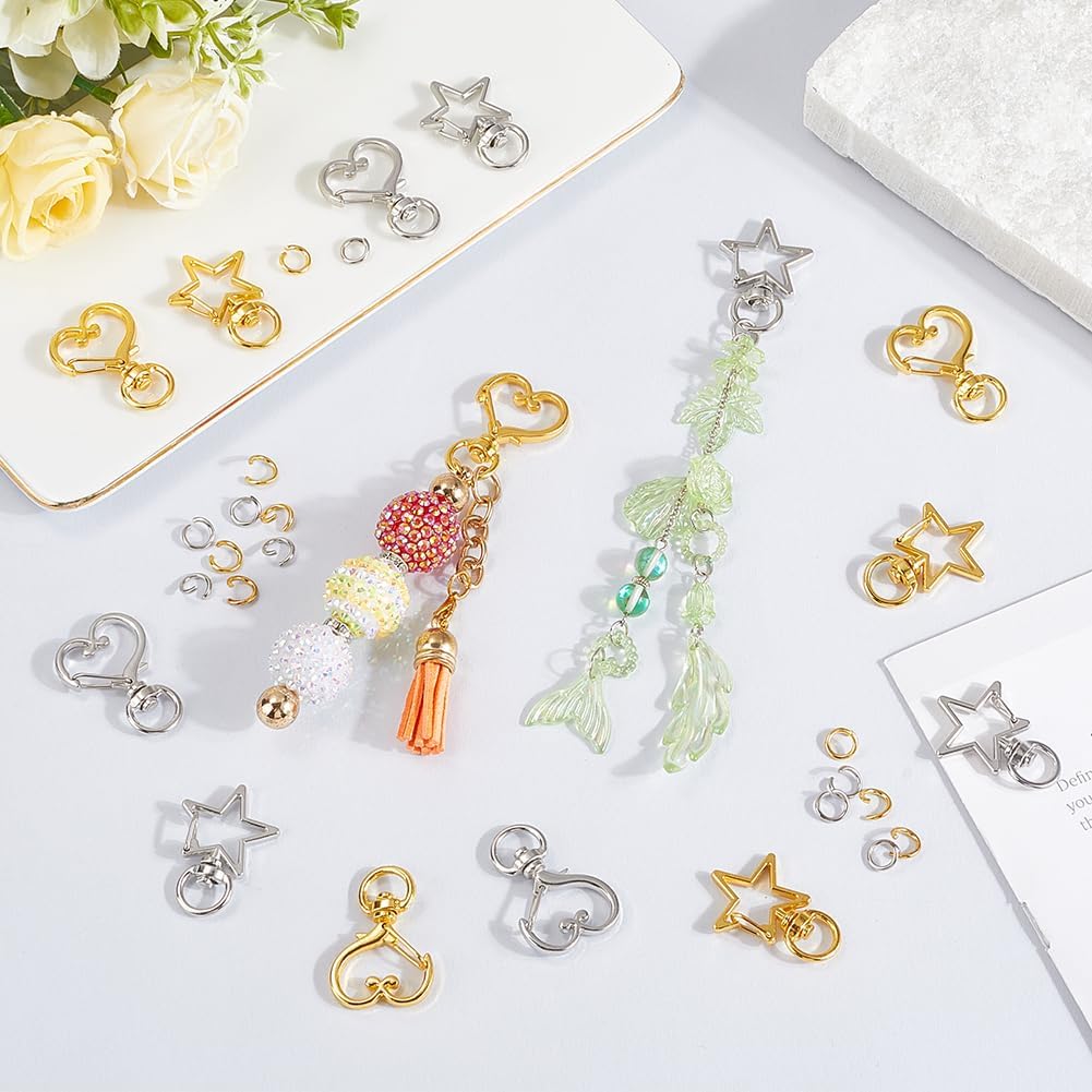 1 Box 40Pcs Heart Swivel Keychain Clasp Star Keychain Clip Bulk Metal Lobster Claw Alloy Gold Spring Snap Hook Hanging Buckle Key Ring Findings for Handmade Keychains Lanyards Bags DIY Crafts - Image 4
