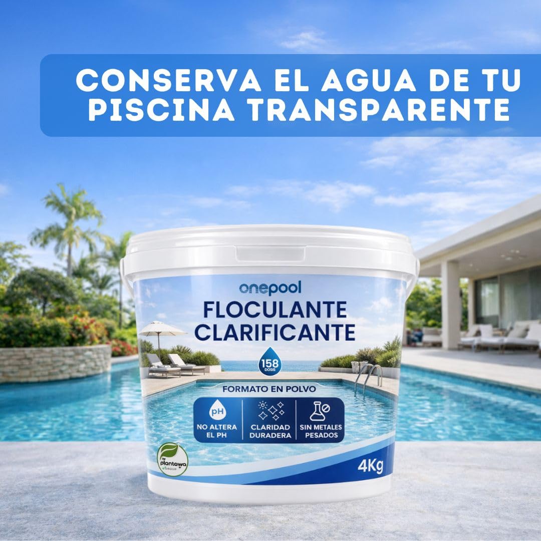 ONEPOOL Floculante en Polvo 158 Dosis 4 kg | Clarificador para Agua Turbia | Mejora la Filtración y Transparencia | Compatible con Piscinas Desmontables y Enterradas