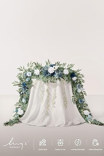 Miniatura 2 de Ling's moment - Guirnalda de eucalipto y hojas de sauce con flor blanca de 3 m, hecha a mano, centro de mesa para decoración de mesa de boda y mesa