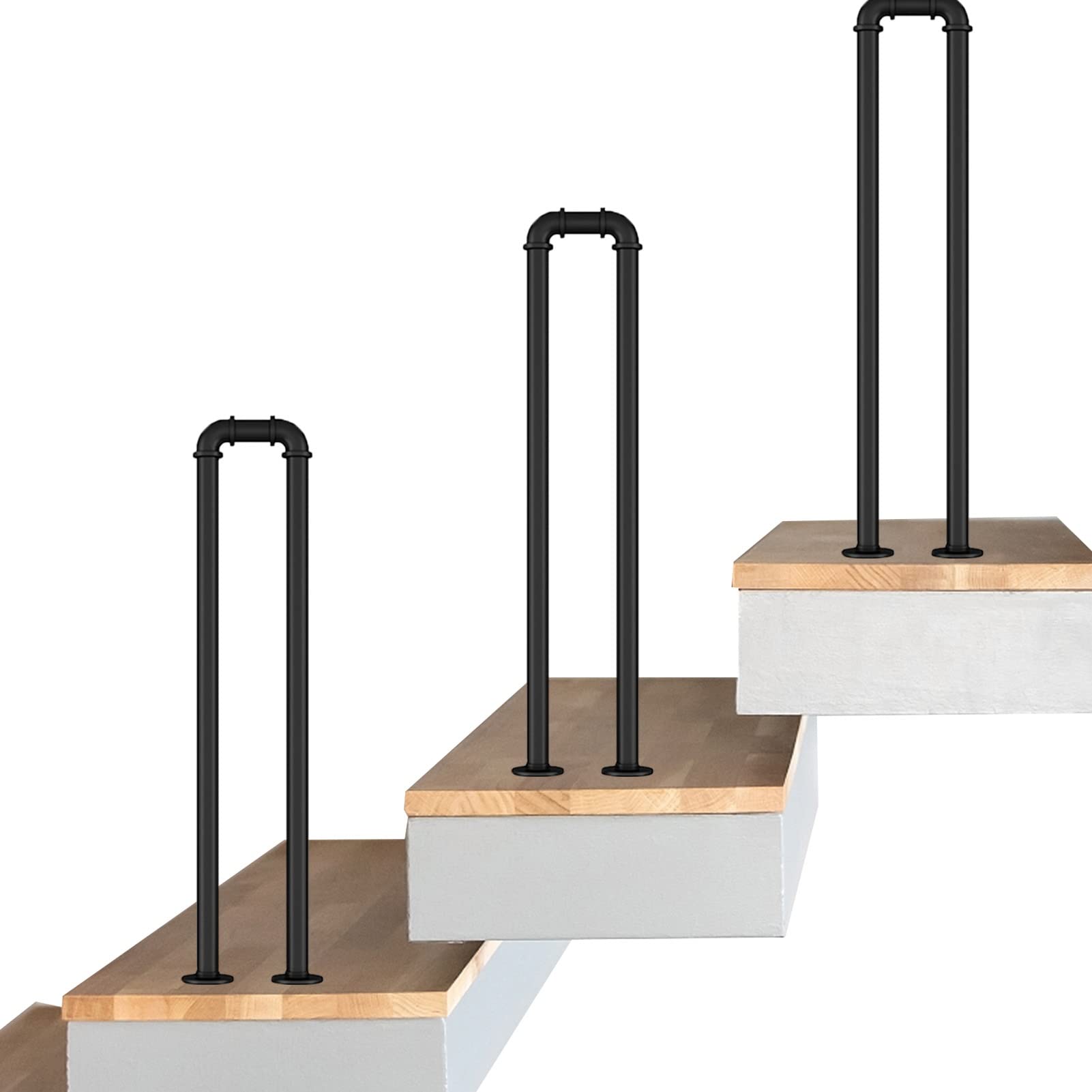 Meiiron U Type Staircase Handrails Bannister Support Stair Balustrade Floor Stair Step Mounted Hand Rail for Indoor Stairs/Concrete Steps - 1PC (Color : Black, Size : 90cm(35.4"))