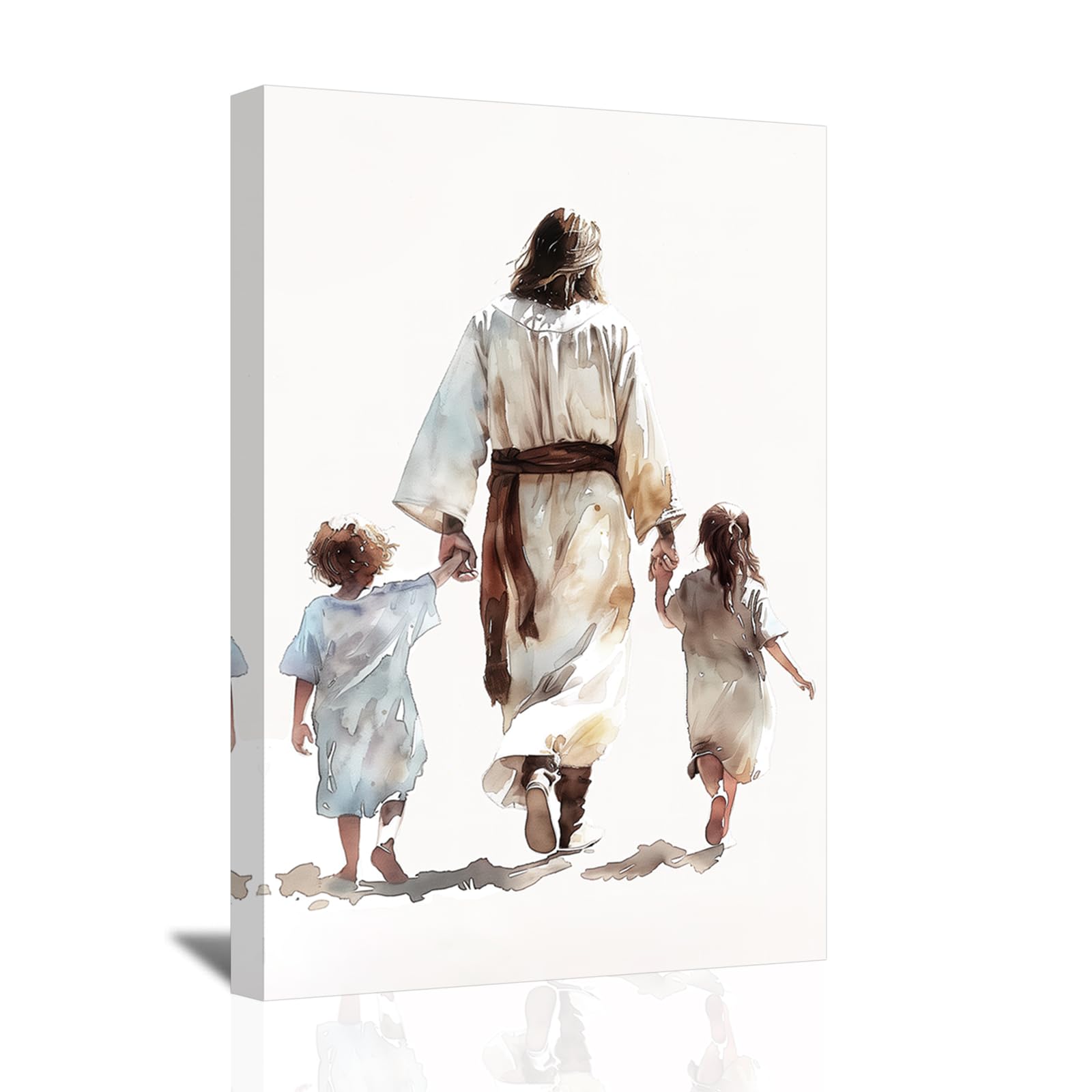 SWQYLB Jesus Canvas Wall Art God and Children Back View Pictures Prints Watercolor Jesus Art Poster Christian Spiritual Painting for Kids Girls Boys