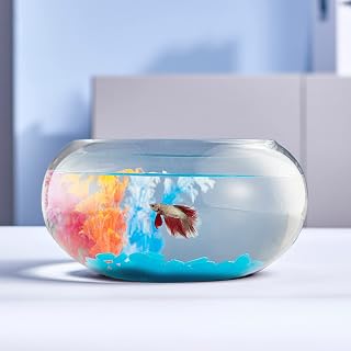 LAQUAL 2 Gallon Crystal Clear Glass Fish Bowl Kit with Fluorescent Stones, Plastic Trees & Net - Ideal for Betta, Goldfish & Home Decor