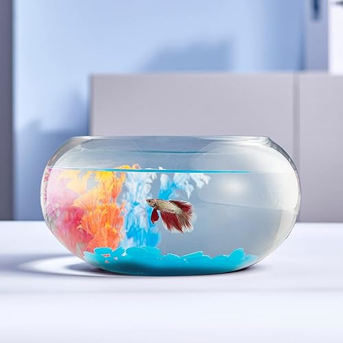Pescadera de vidrio de 2 galones con decoración, incluye piedras fluorescentes y árboles de plástico coloridos, vidrio blanco alto para una vista 2