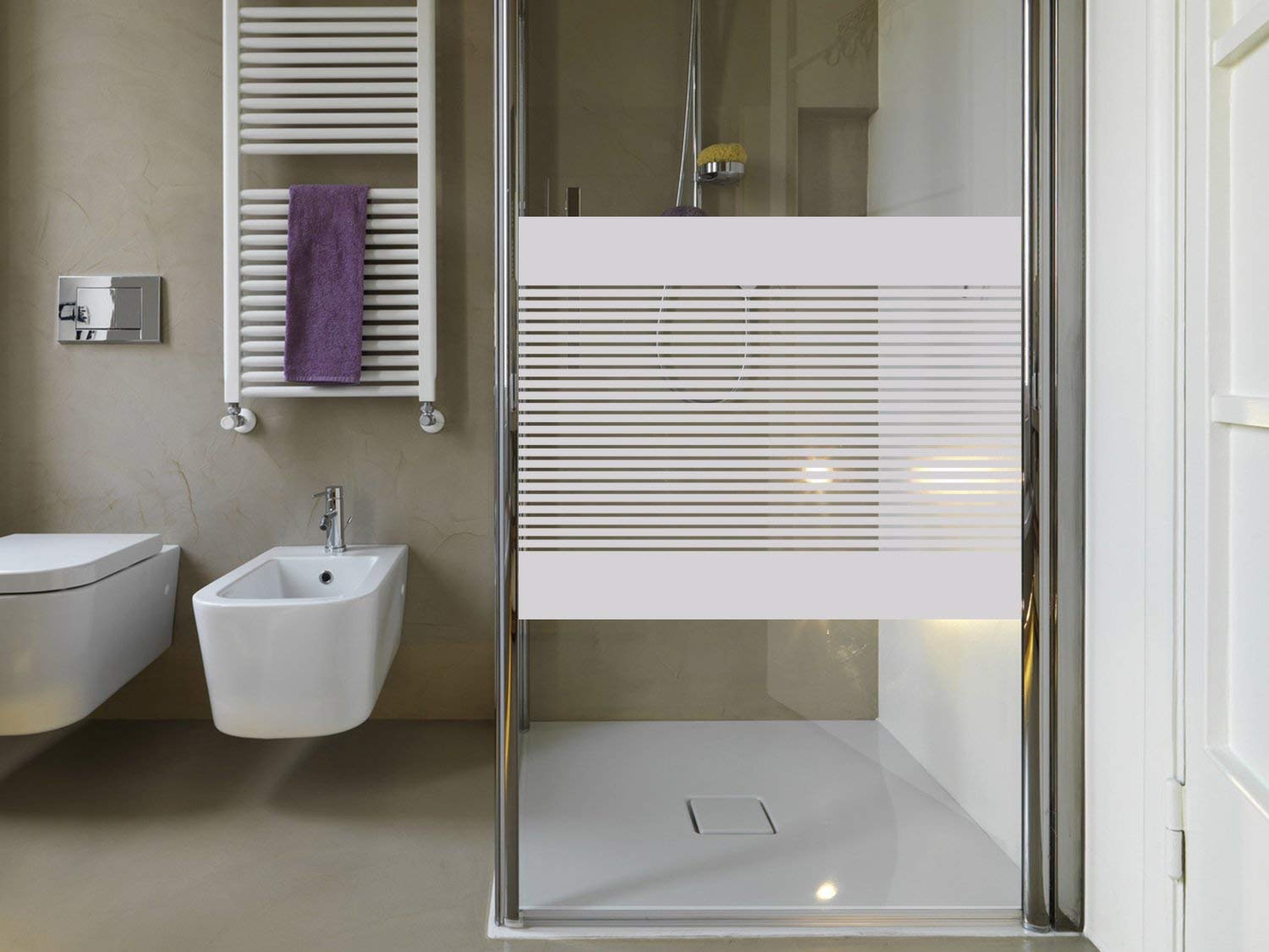 GRAZDesign Fensterfolie Streifen Blickdicht, Sichtschutz Folie Milchglasfolie für Fenster, Glastür, Scheiben lichtdurchlässig - 100x100cm / Silbergrau