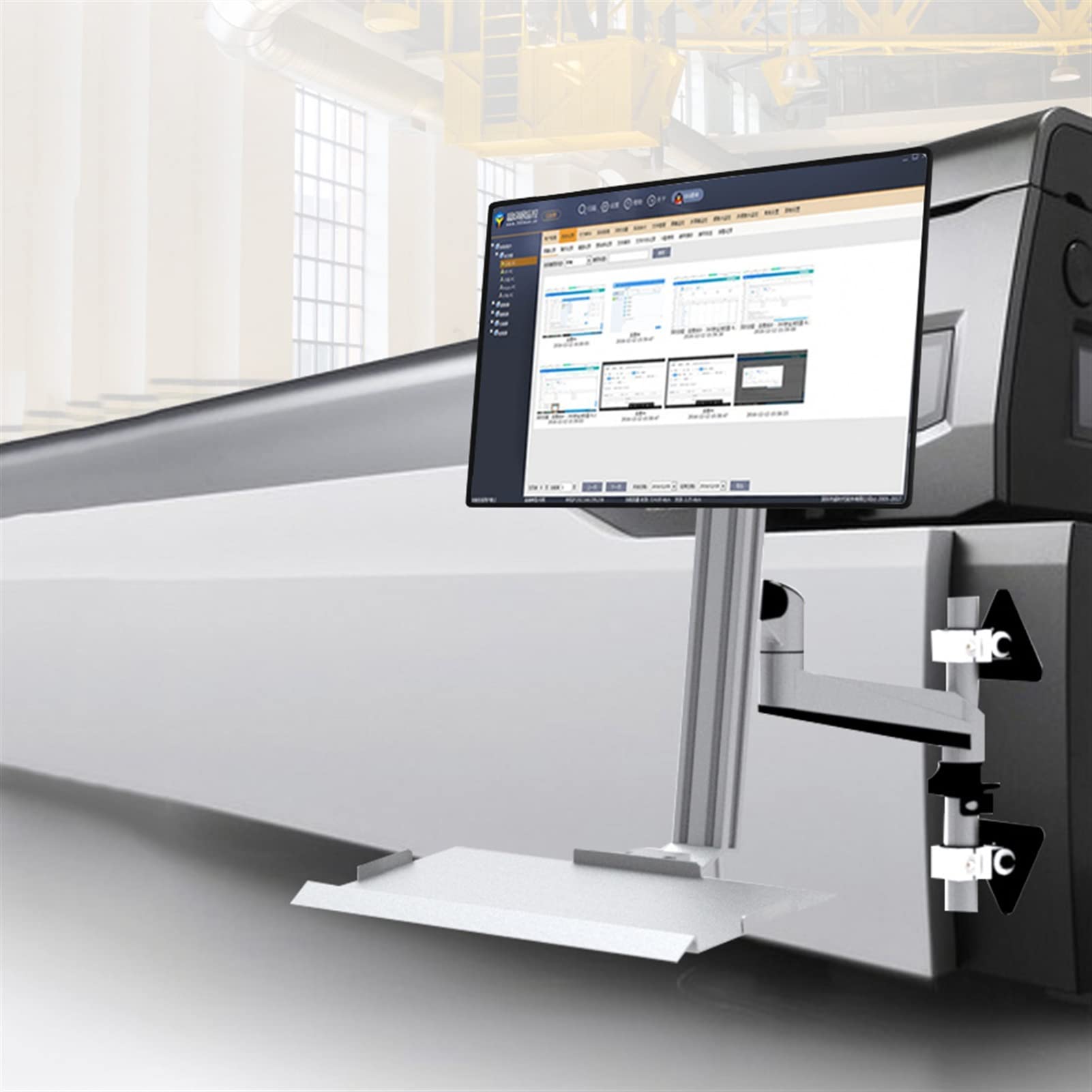 Supporto Per Monitor Da Parete Per Impieghi Gravosi, Supporto Per Monitor Per Apparecchiature Industriali Con Vassoio Per Tastiera Pieghevole, Postazione Di Lavoro Regolabile In Altezza E Profondità,