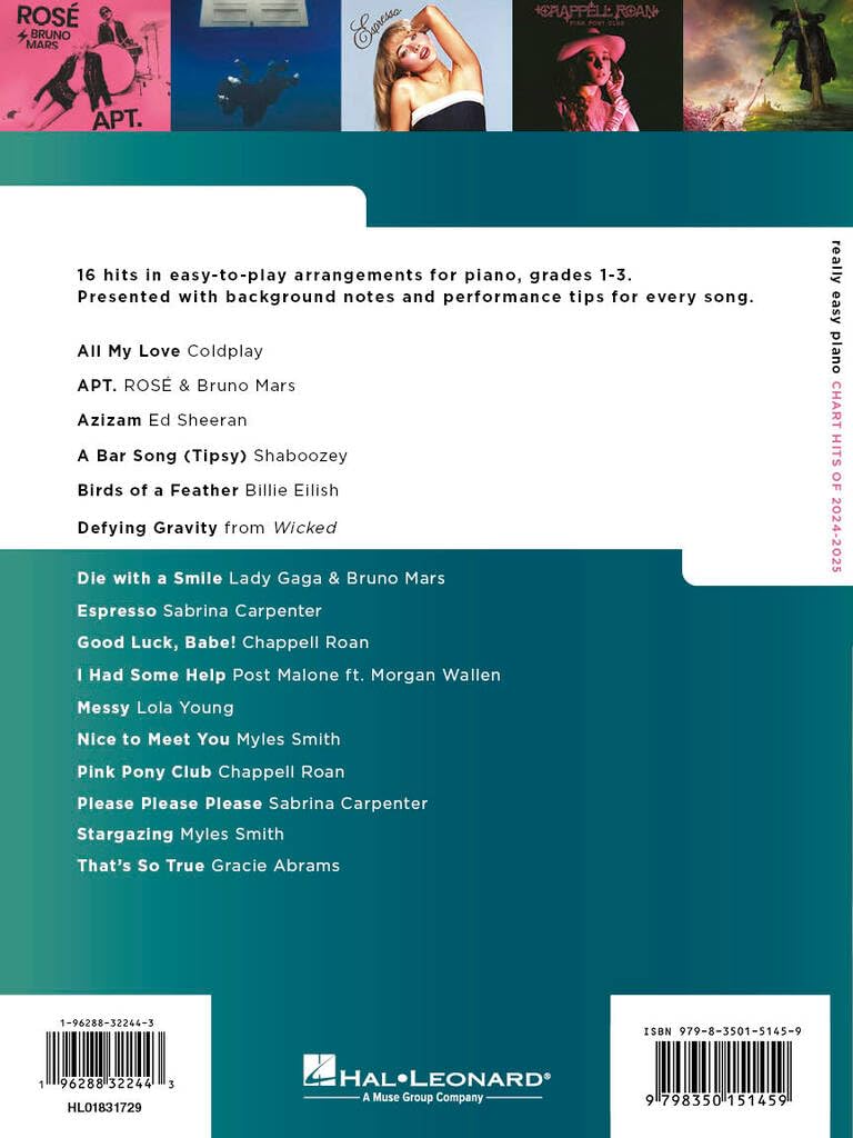 Really Easy Piano: Chart Hits of 2024-2025      Paperback – December 28, 2025