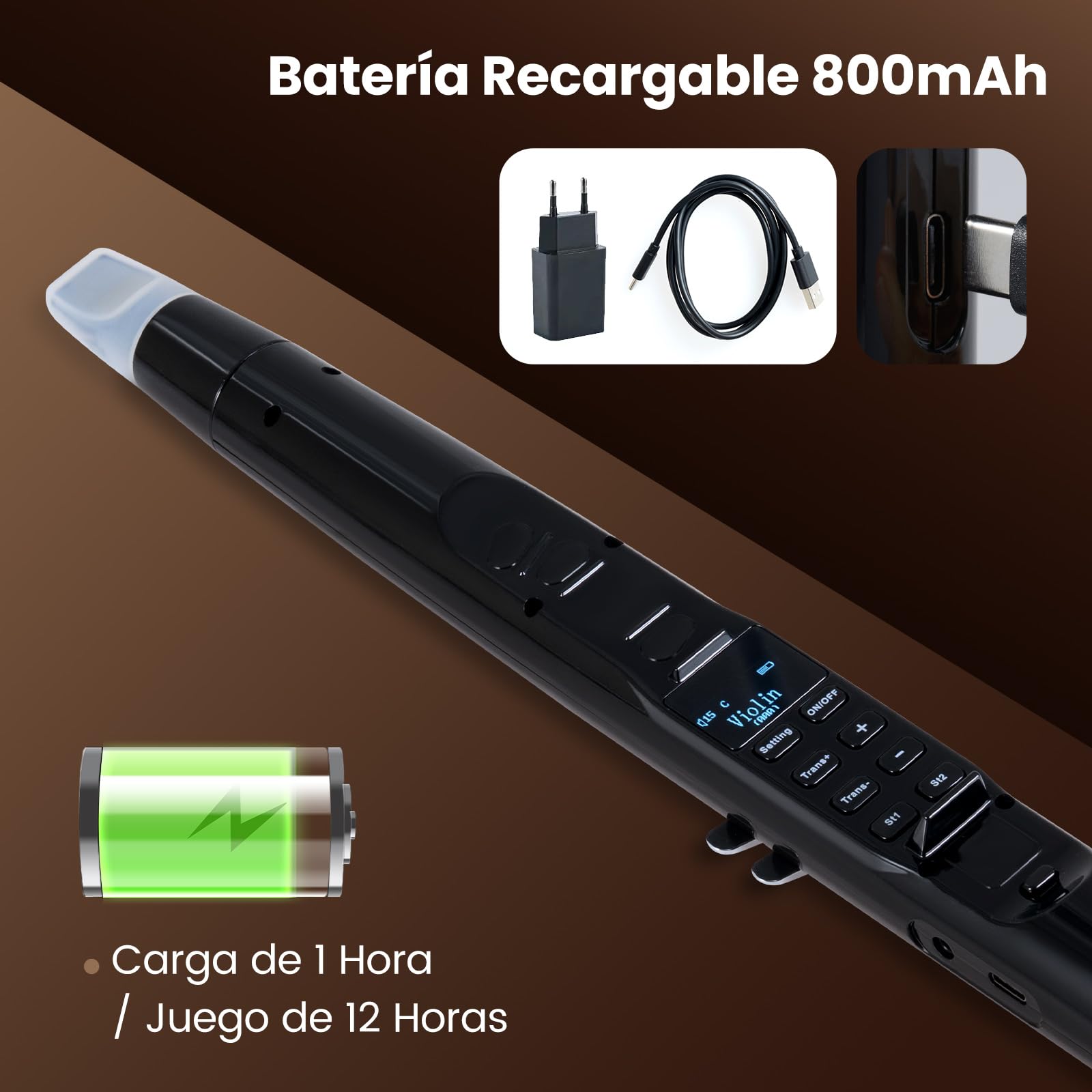COSTWAY Instrumento de Viento Electrónico, Saxofón Digital Portátil con MIDI Inalámbrico, 100 Tonos, Altavoz HIFI, Rango de 4 Octavas y 2 Digitaciones, Mini Saxofón Recargable para Adultos y Niños