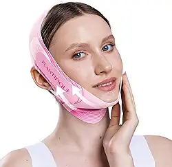 PLANTIFIQUE Alça de queixo para contorno facial – Máscara reutilizável de tecido de seda em V – Modelagem de queixo duplo, tecido ajustável, respirável – Modelador de mandíbula para mulheres e homens