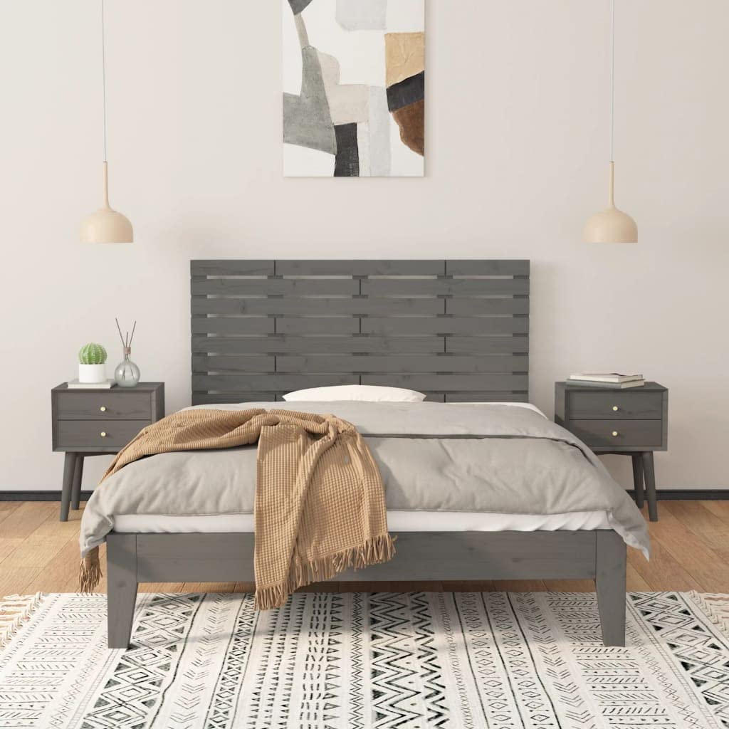 824730 Testiera da Parete Grigia 126x3x63 cm in Legno Massello di Pino Testata in Legno,Testata Letto Matrimoniale Muebles Dormitorio Spalliera Letto Testiere per Letto Matrimoniale