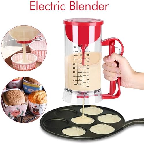 Miniatura 3 de Dispensador de masa para panqueques, mezclador eléctrico de 40.6 fl oz con línea graduada, taza de esperador de crema, herramientas de medición para