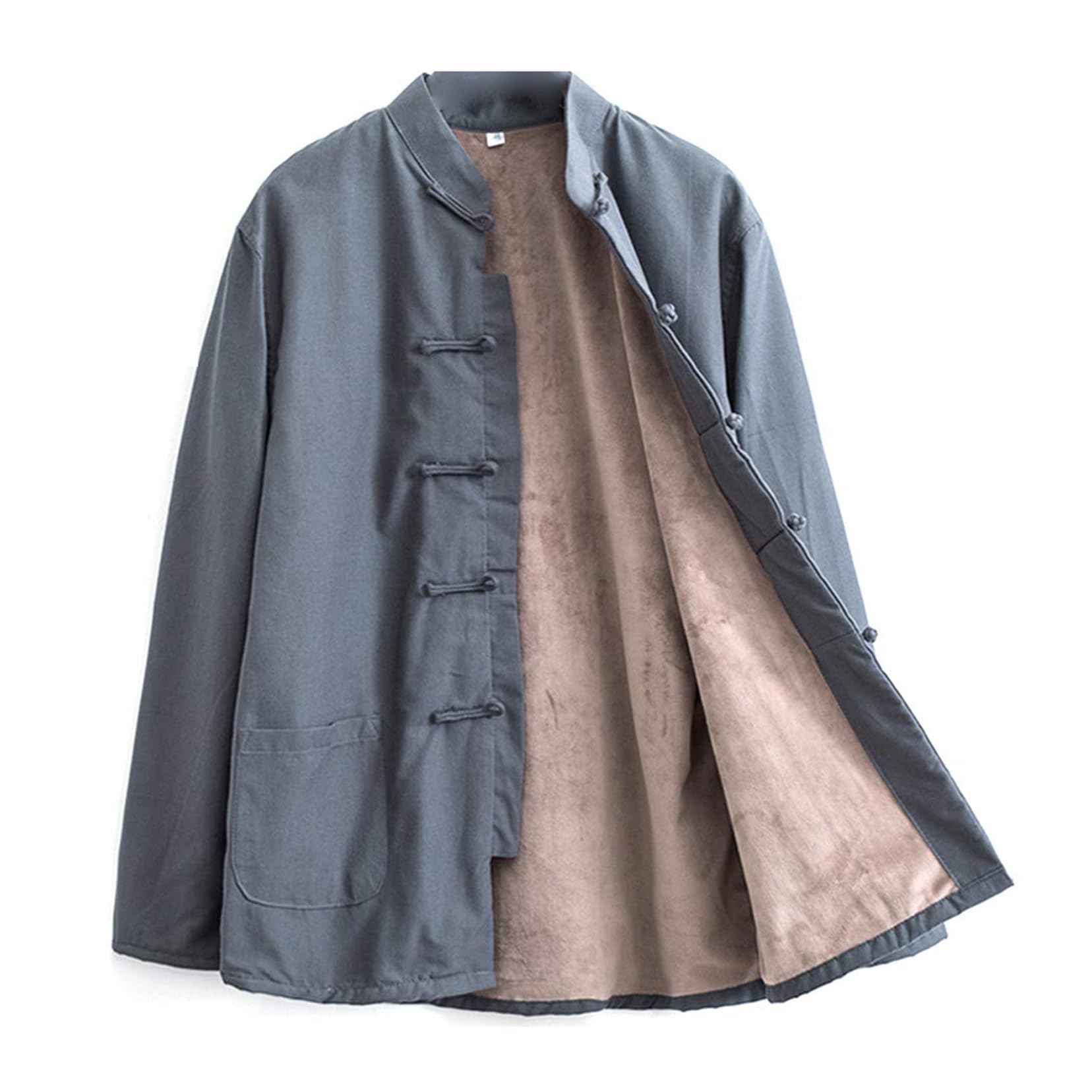 Traje Tang, Chaquetas gruesas de traje de invierno, abrigos holgados de algodón, uniforme cálido de Tai Chi for hombres, ropa de Kung Fu chino(Grey_M)