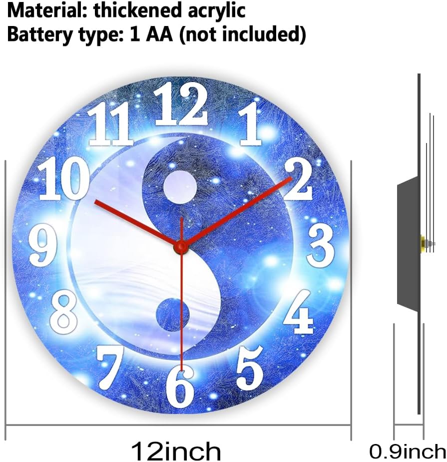 12 Inch Gossip Wall Clock, Yin Yang Tai Chi Wall Watch Clock Silent Non Ticking Quartz Easy to Read Traditional Decorative Chinese Feng Shui Wall Clock for Bedroom Living Room Kitchen Office