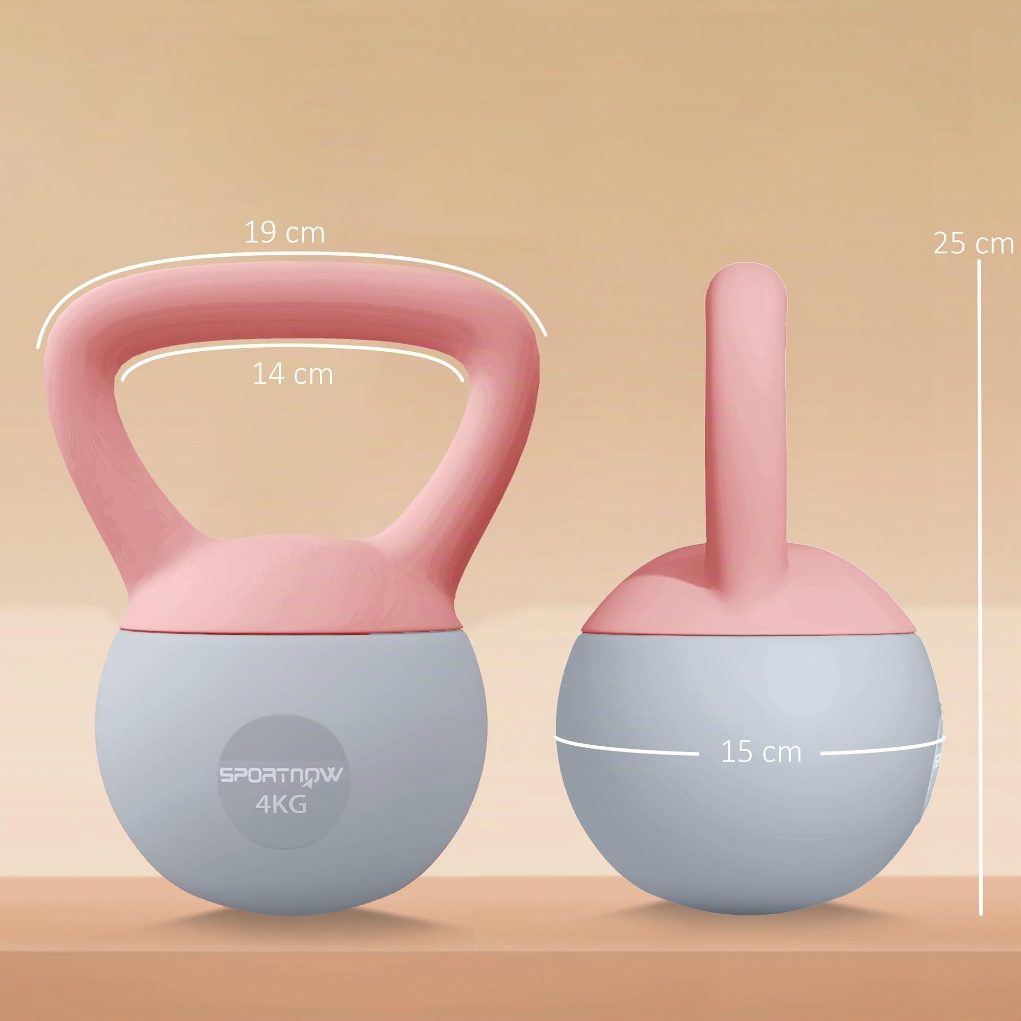 SPORTNOW 4kg Kettlebell souple avec poignée antidérapante, Rose et Gris