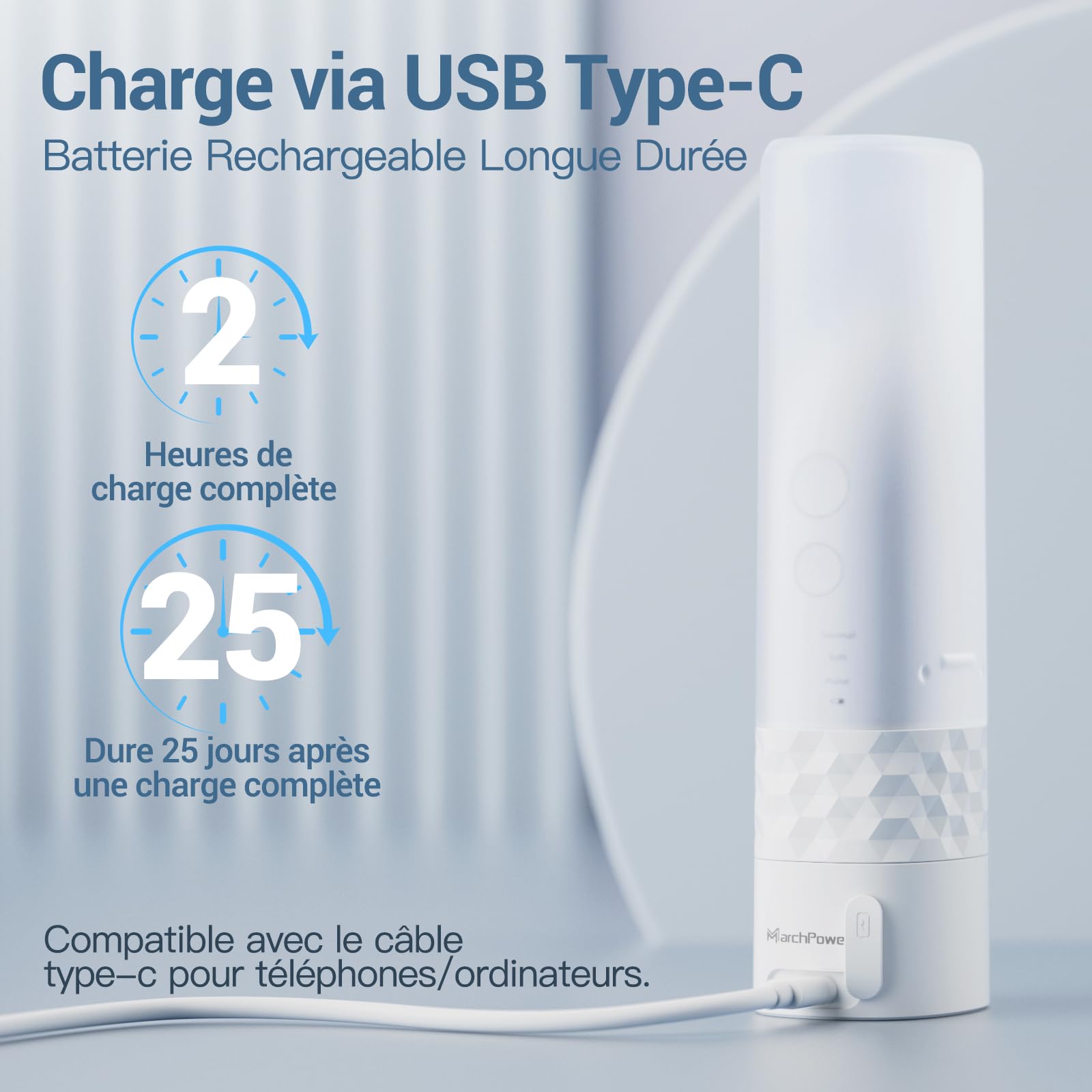 Marchpower Brosse à Dent Electrique Sonique avec Jet Dentaire Portable 2 en 1 - Kit Voyage Hydropulseurs et Irrigateurs pour Adultes - 3+4 Modes de Nettoyage - 4 Têtes de Rechange - IPX7 Etanche