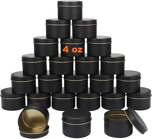 GENHAKON Paquete de 24 latas de velas negras de 4 onzas, latas para hacer velas a granel, frascos de velas, recipientes para velas GENHAKON Paquete de 24 latas de velas negras de 4 onzas, latas para hacer velas a granel, frascos de velas, recipientes para velas