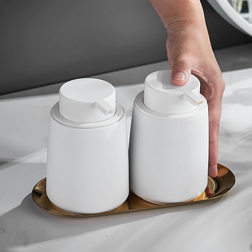 Miniatura 7 de Dispensador de jabón de manos de espuma blanca, dispensador de jabón espumoso de cerámica de 12 onzas con bomba negra fácil de presionar,