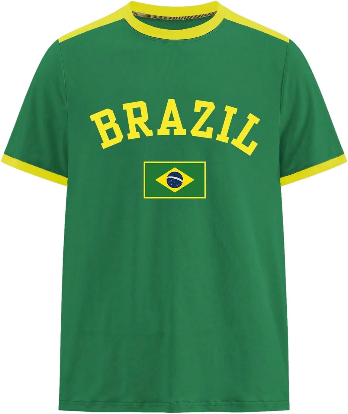 BEAUDRM Men's Brazil Soccer Jersey Tees Letter Print Graphic Short Sleeve Crew Neck T Shirts Top