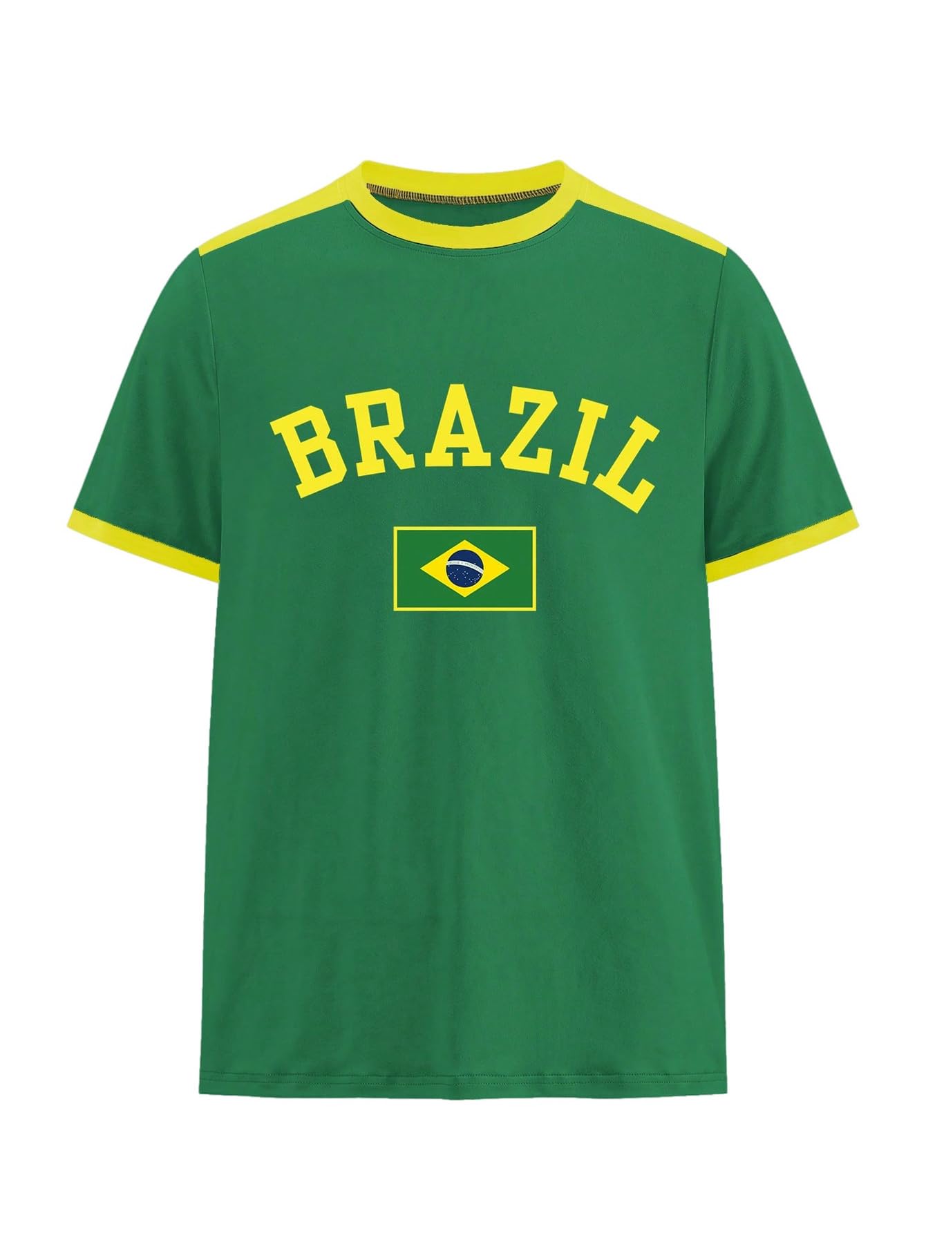 Men's Brazil Soccer Jersey Tees Letter Print Graphic Short Sleeve Crew Neck T Shirts Top