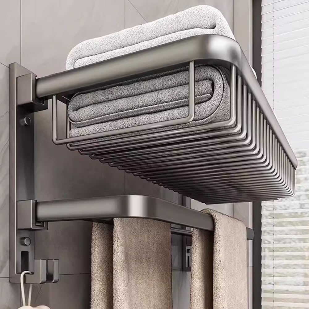 Panier de rangement en maille wisdom et étagère pliable pour désencombrer le lavabo
