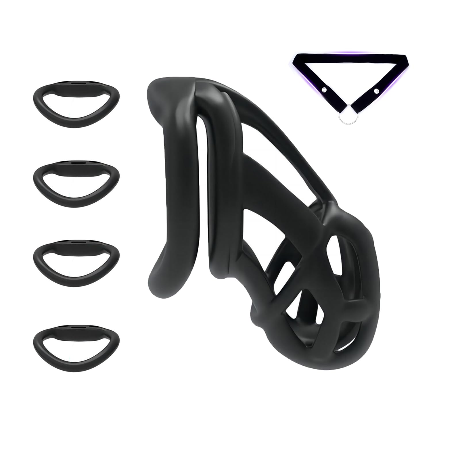 Cage de Chasteté Pénis Sex Toys Chastity Cage pour Pénis avec 4 Anneaux Différents Ceintures de Chasteté avec Serrures Invisibles pour Immobiliser Les Pénis d'Hommes Respirante et Légère (Black,L)