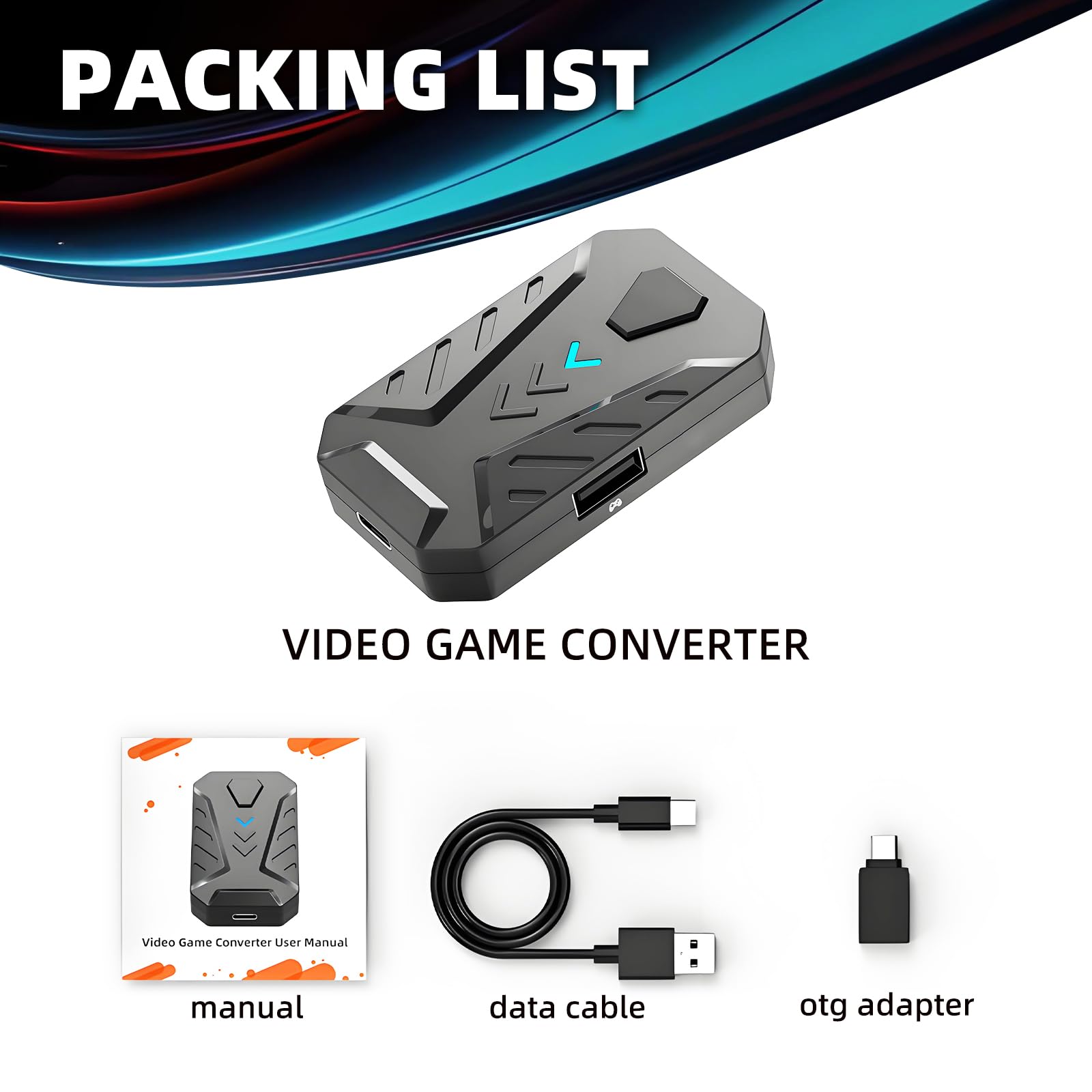 Flylin Adaptateur de clavier de souris, convertisseur de contrôleurs de jeu Plug and Play avec câble de type C, convertisseur de clavier portable et de souris pour PS3/PS4/X360/X-One