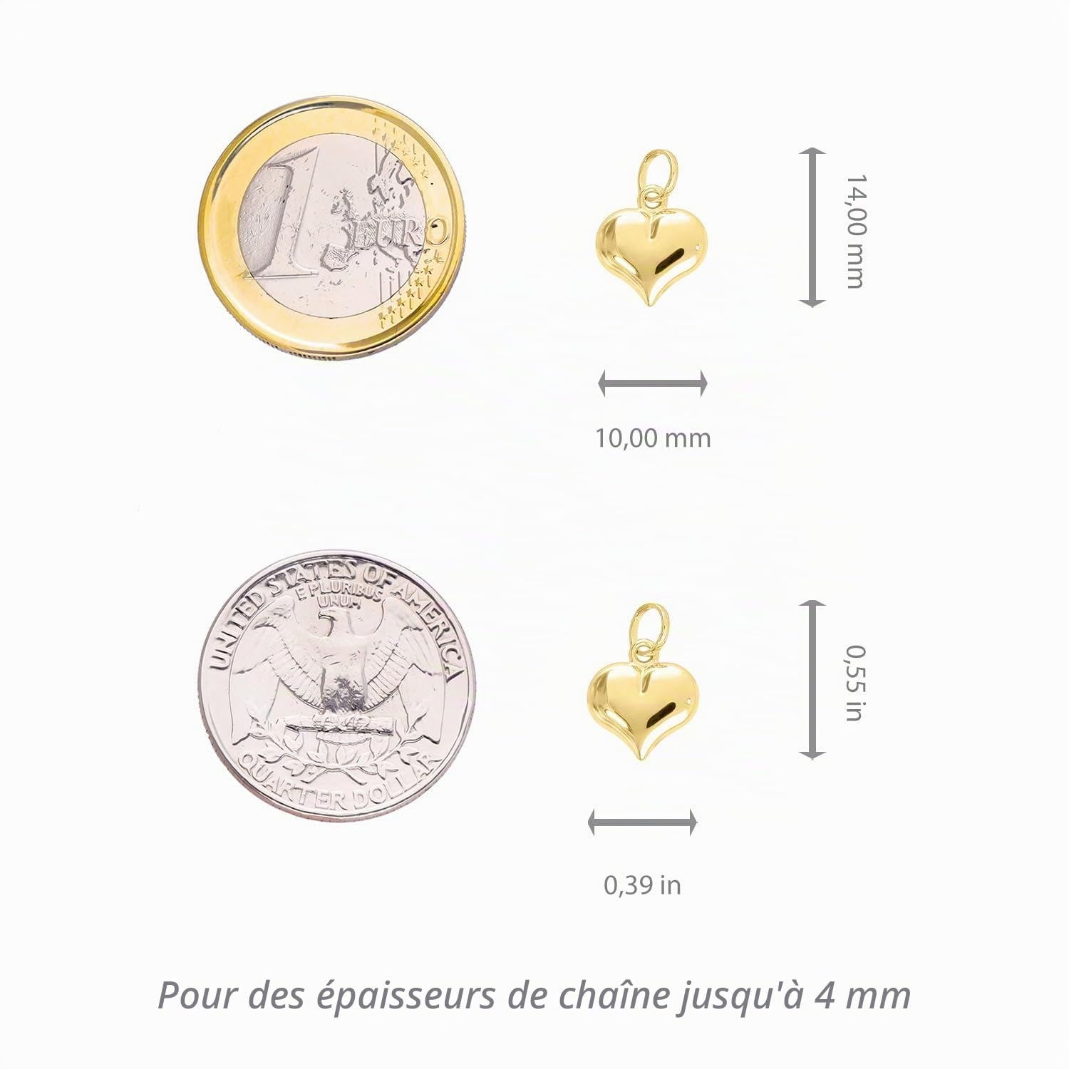 Lucchetta - Pendentif Coeur en Or 18 carats 750 - Jaune Convexe