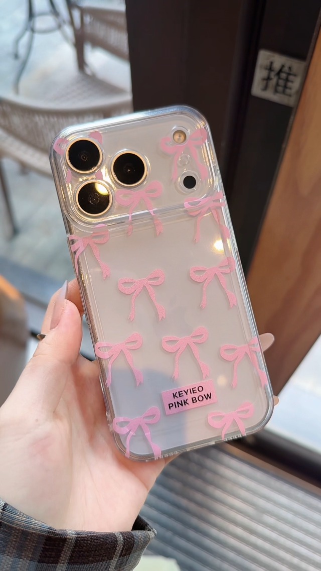 Amazon.co.jp: いphone17pro ケース 可愛い リボン クリア レンズ全面
