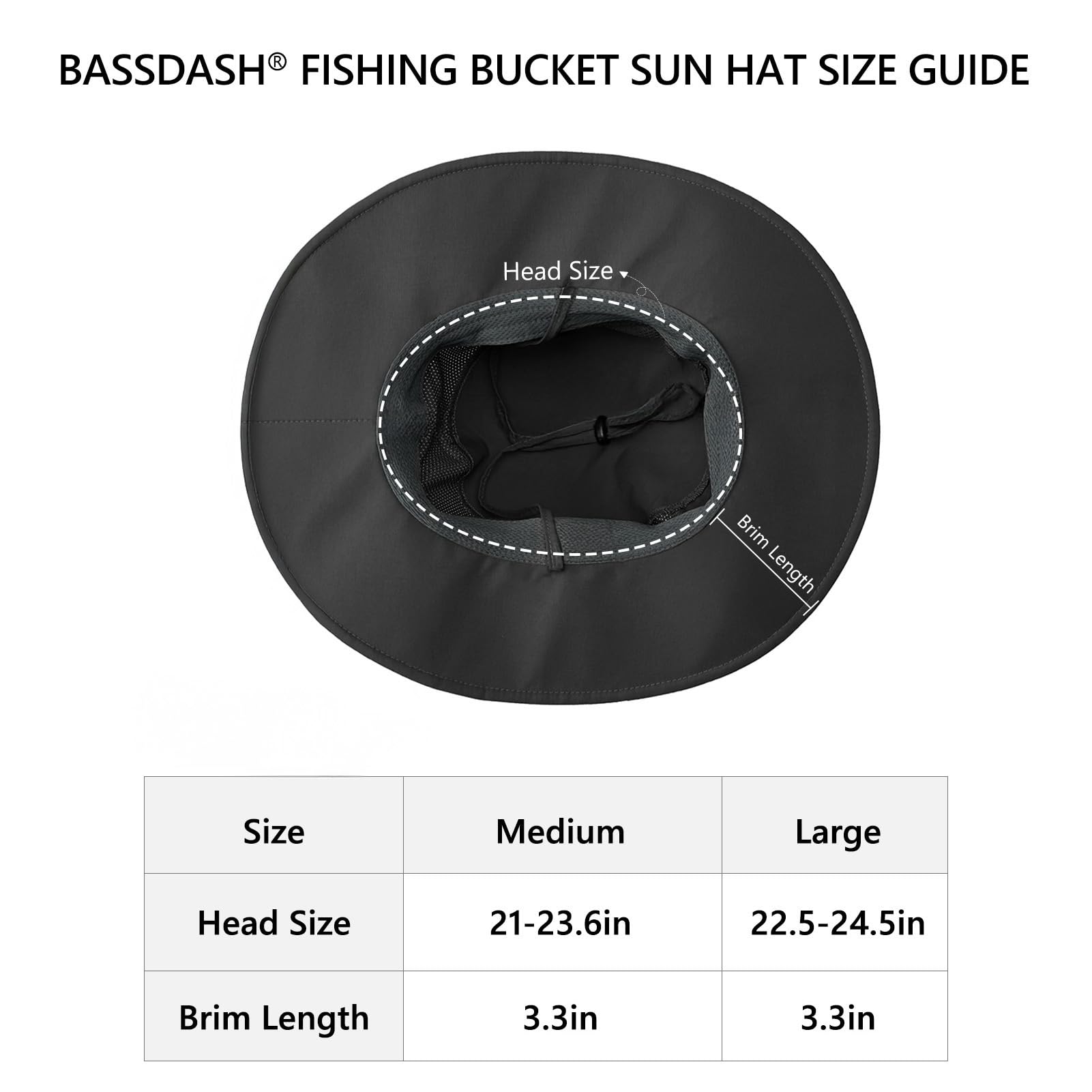 BASSDASH UPF 50+ wędkarski kapelusz przeciwsłoneczny wodoodporny unisex szerokie rondo wiadro kapelusz boonie na wędrówki kemping safari FH15