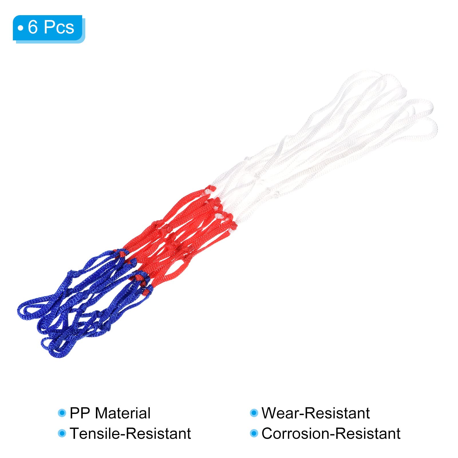 6 Filets De Basket Mini – 8 Boucles, PP, 43x30 Cm, Blanc/rouge/bleu, Pour Cerceaux Intérieur/extérieur