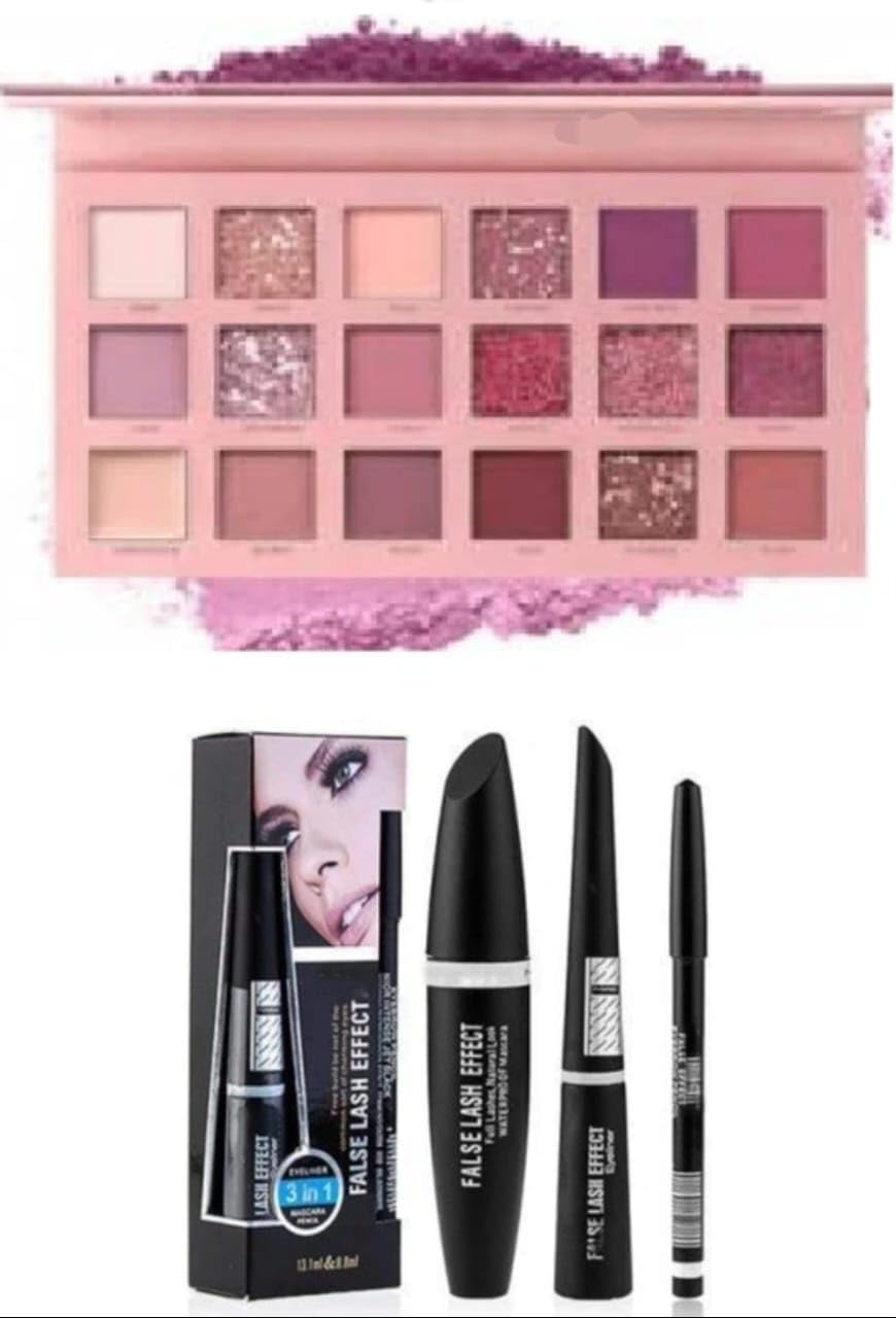Eyeshadow Palette and 3-in-1 Mascara Set, Pink Nude Shades with Eyeliner-image-12