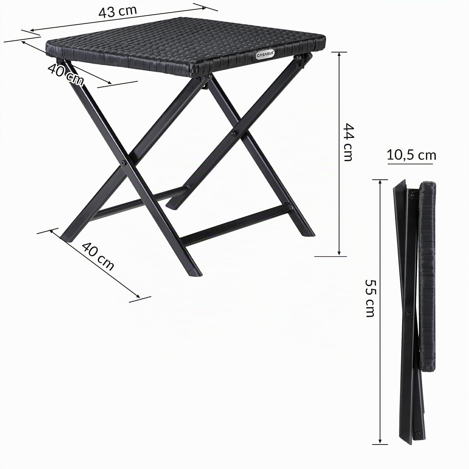 CASARIA® 2X Taburetes Poliratán Acero Multiusos 44x40x44cm Carga 75Kg Plegable Mesita Reposapiés
