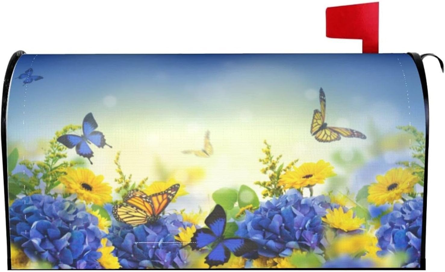 THE WHITE SHOP Spring Flower Mailbox Covers Magnetic Mailbox Cover Butterfly Flying Over Hydrangeas Post Letter Box Cover 21 X 18 Inches Standard Size Mailboxes Wraps for Outside (Butterfly)